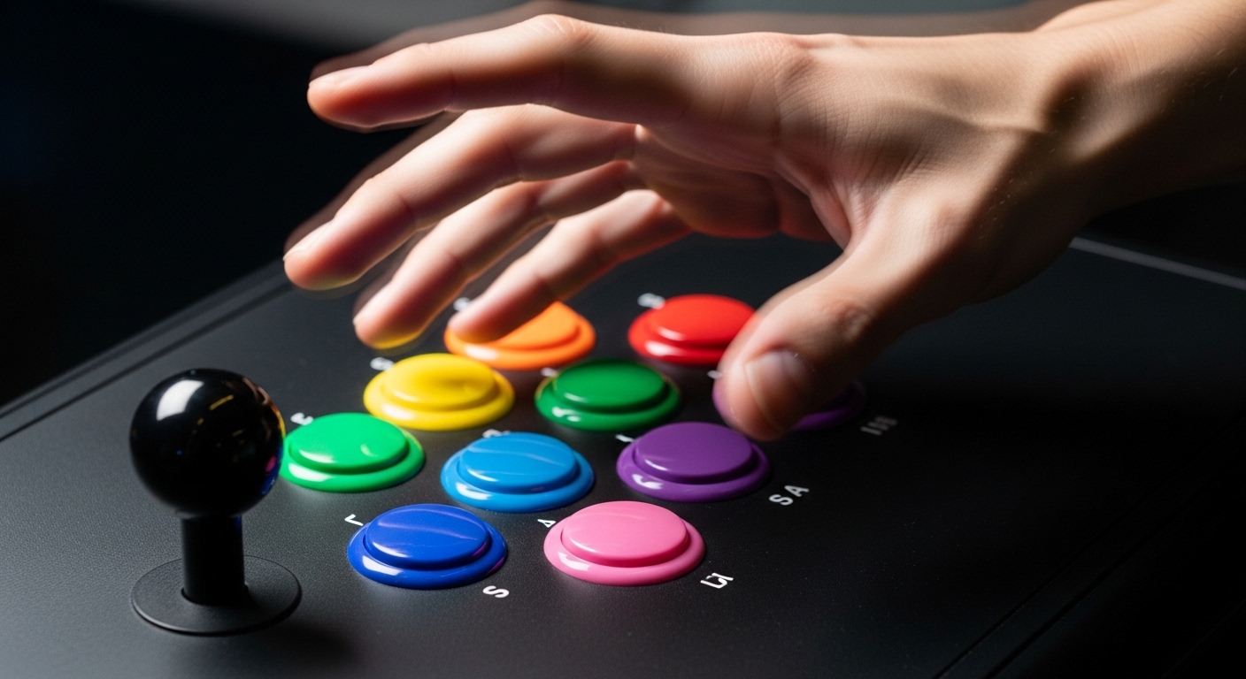 A pro arcade stick used for playing fighting games